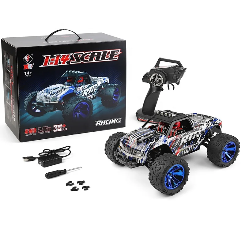 WL 144018 1/14 Electric Four-wheel Drive Bigfoot 390 Strong Magnetic Carbon Brush Zinc Alloy Dazzling Lights Rc High Speed Cars