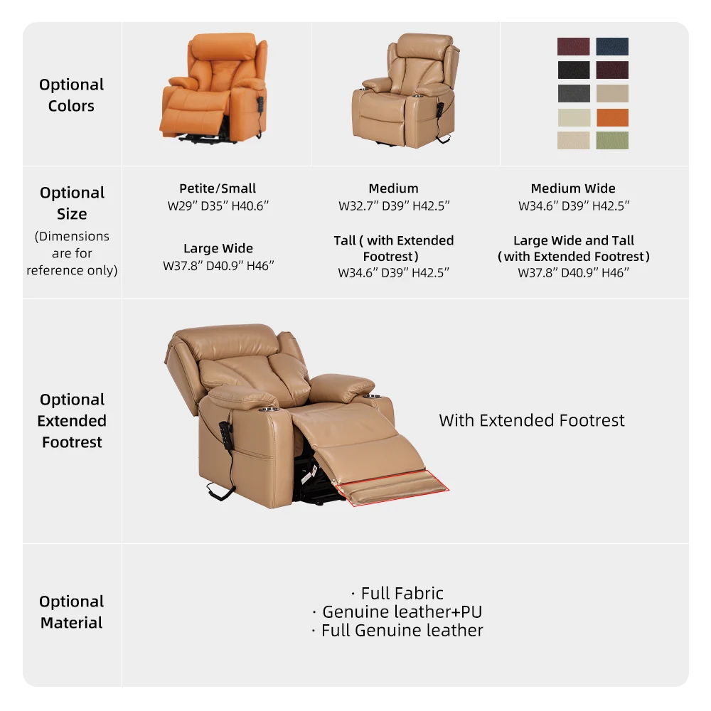 Tecforcare genuine leather electric recliner sofa 4 motors medical recliner chair for elderly smart lfit chair with lumber