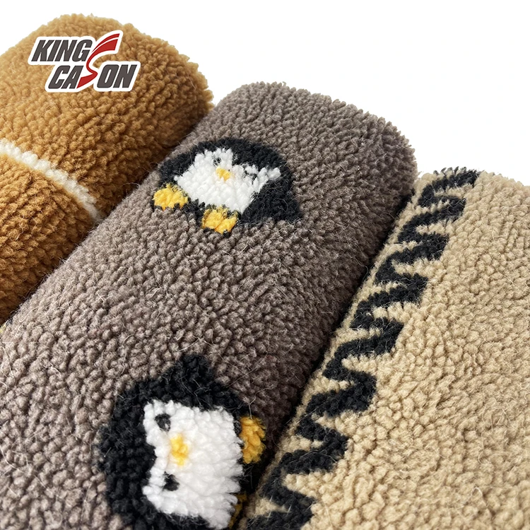 Kingcason China Factory 100%Poly One Side Brush Jacquard Printing Sherpa Fleece Fabric For Jacket Blanket Pajamas Ladies Coat