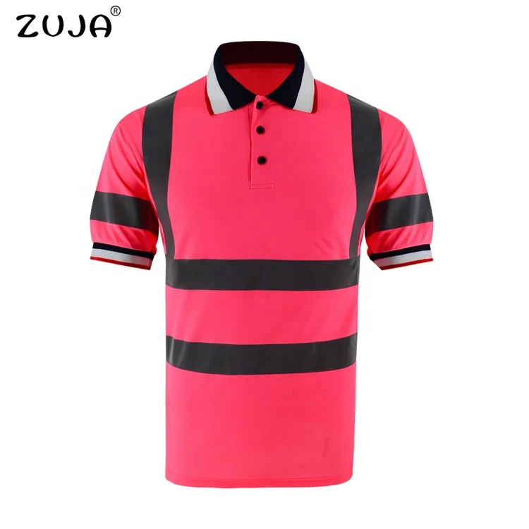 ZUJA Wholesale Custom Bird Eye Fabric Breathable Hi Vis Men Safety Polo Reflective Shirts with Strip