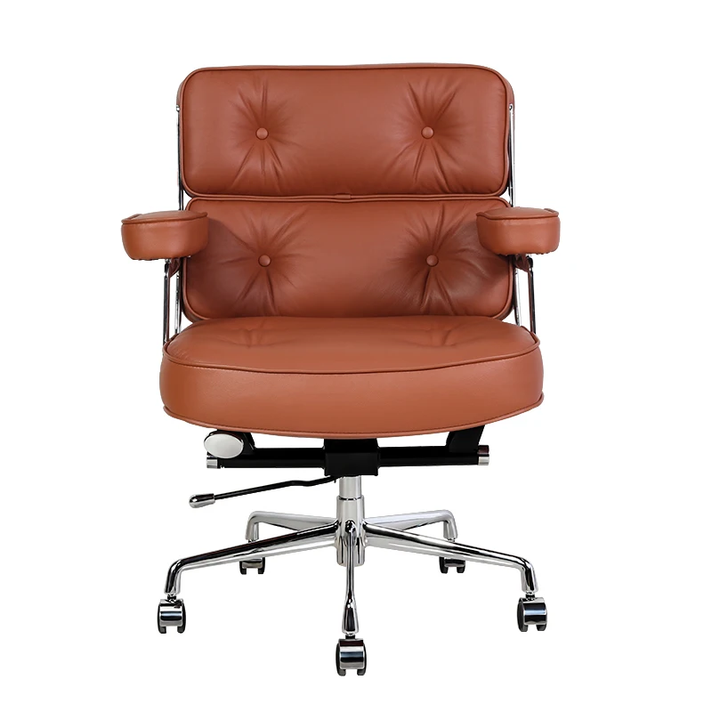 USA in stock Drop shipping High back genuine leather 360 degree rotation aluminium alloy handrail lobby  brown boss office chair