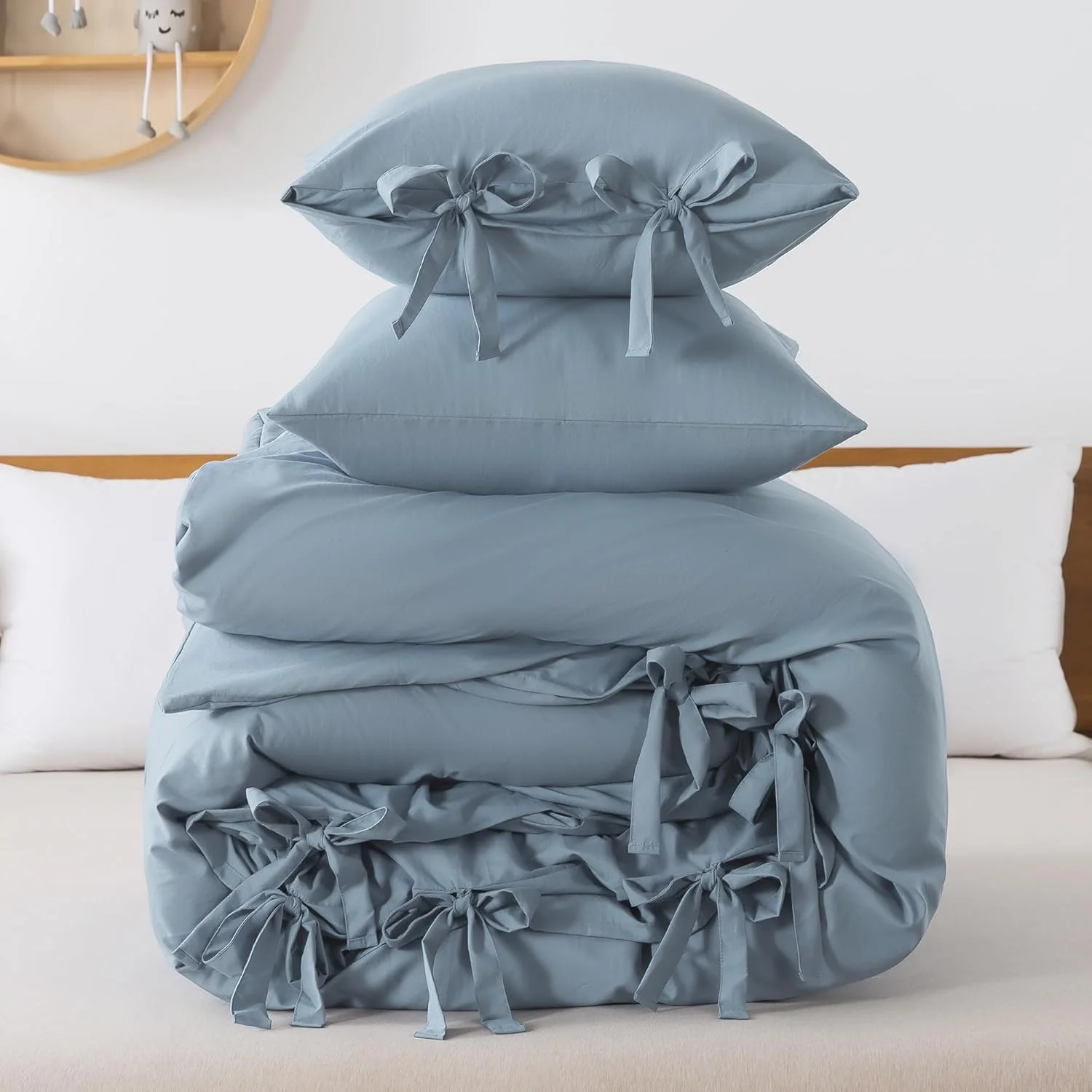 Easy Care Bedding Set Soft Washed Microfiber Bedcover Comforter Cover with Bowknot Bow Tie 3 Pieces King Size Duvet Cover Set