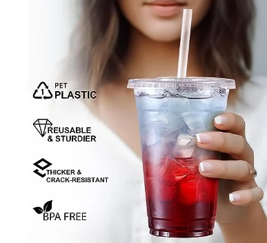 AOZITA [100 Sets] 16 oz Clear Plastic Cups With Lids and Straws, Disposable Cups With Lids for Iced Coffee, Smoothie, Milkshake