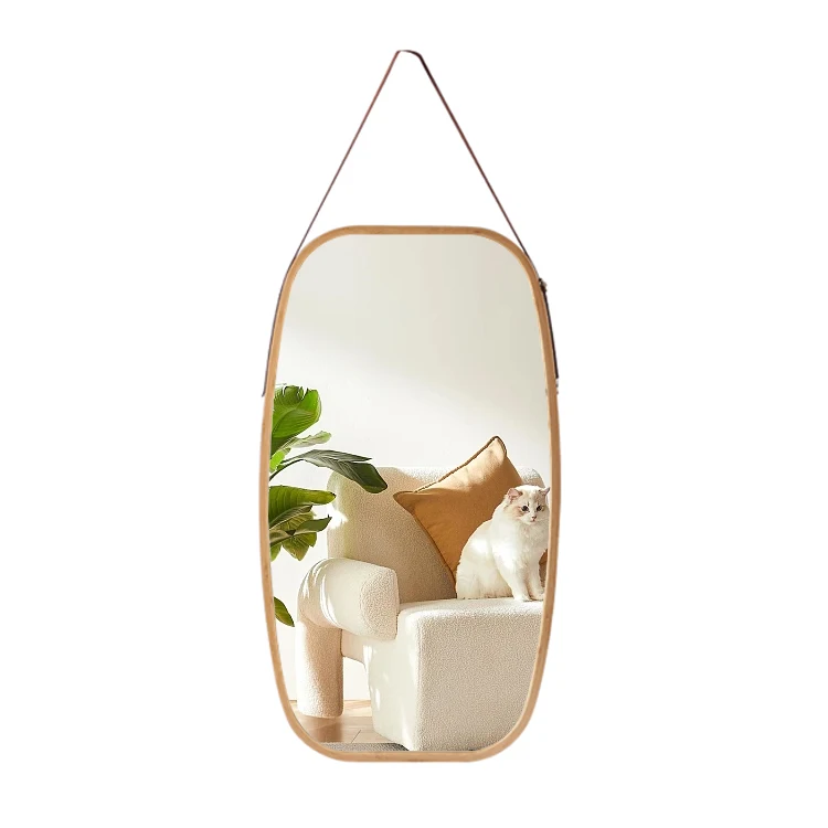 YCZM Solid Bamboo Frame Hanging Round Wall Mirror in Bathroom