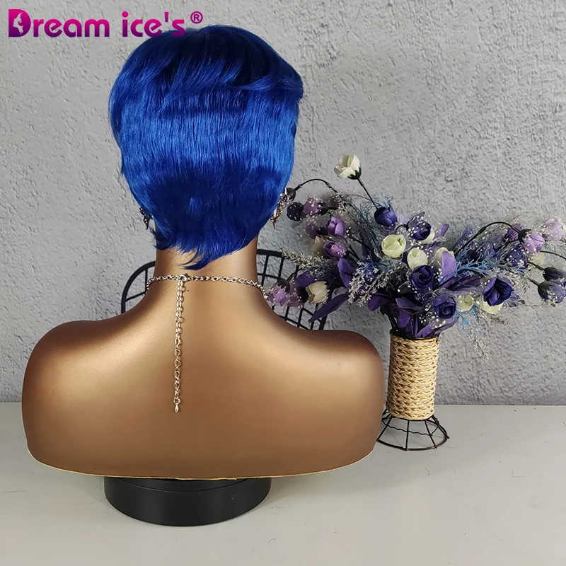 Blue 613 Honey Blonde Wig Short Wavy Bob Pixie Cut Full Machine Made Non Lace Human Hair Wigs With Bangs For Black Women Remy