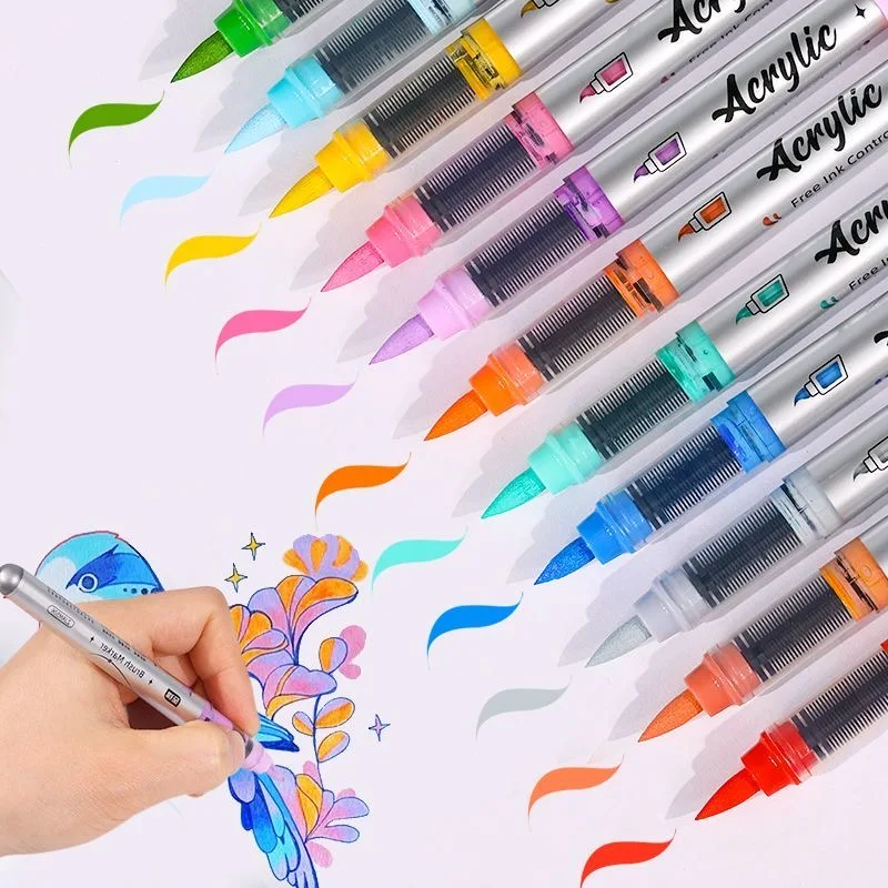 Acrylic Paint Pens for Rock Painting, Brush Tip Acrylic Pen, Waterproof Acrylic Paint Markers, Art Supplies for Stone, Wood