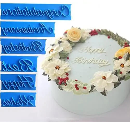 6 PCS Cake Letters Printed Stamp Happy Birthday Best Wishes Congratulations Anniversary Fondant Embosser