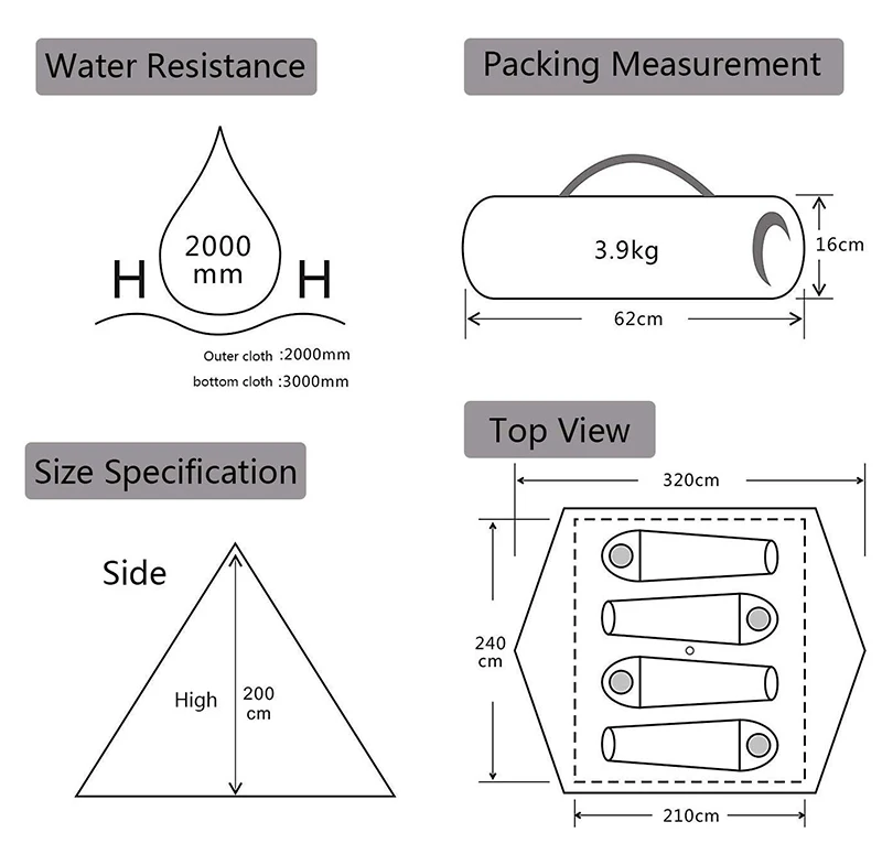4 Person Family Tipi Teepee luxury Tent kids canvas tents camping outdoor waterproof