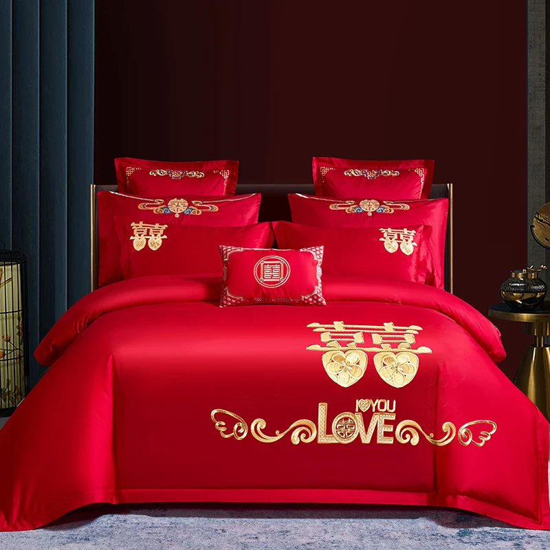 60S cotton wedding bed sheets 4-piece set Bed Set Luxury Wedding Duvet Cover Set