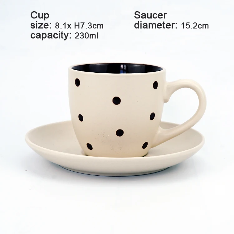  Круглый 8oz горошек handpainting two tone матовый цвет Керамики Оптом чайная чашка с блюдцем