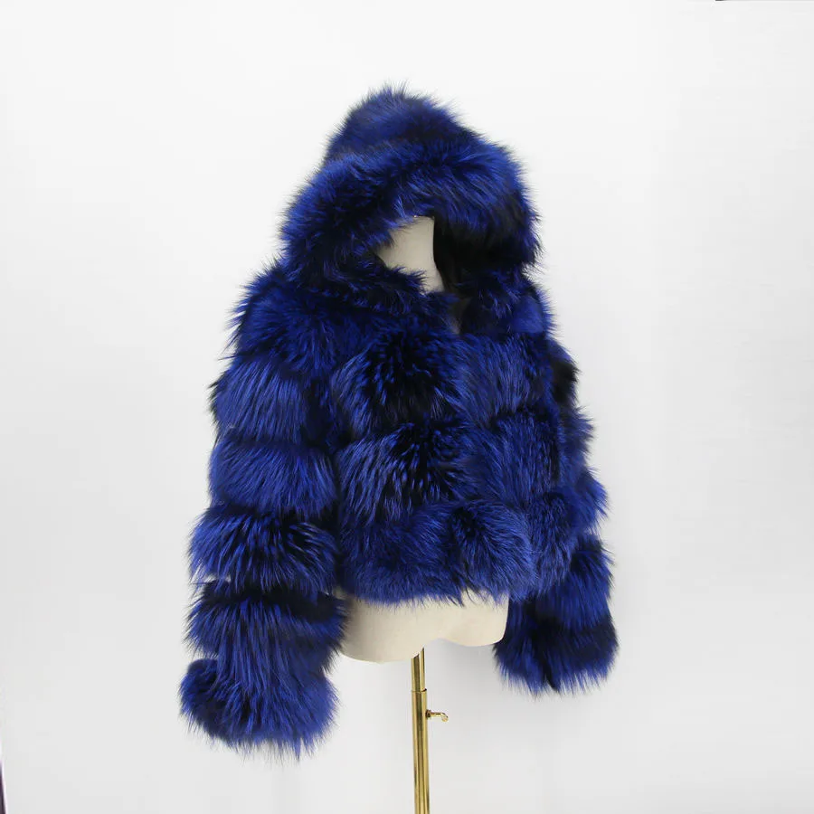 QIUCHEN New Fashion Natural Fur Jacket Hooded Winter Wholesale Womens Short Luxury Fluffy Fox Fur Coat QC20065