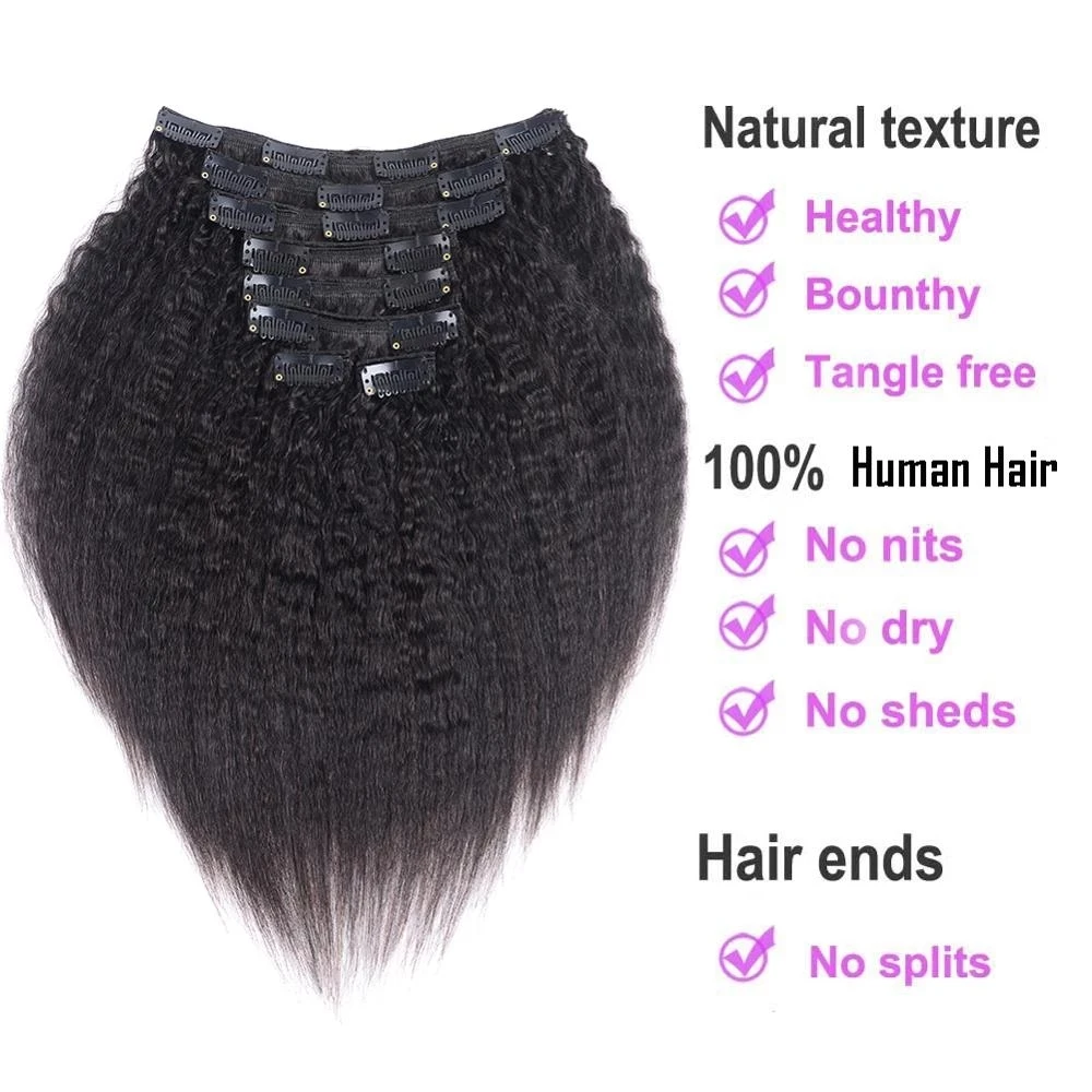 Clip-in One Head Human Hair Kinky Straight Three Layer Wefts Machine-made Remy Real Brazilian Clip In Hair Extensions