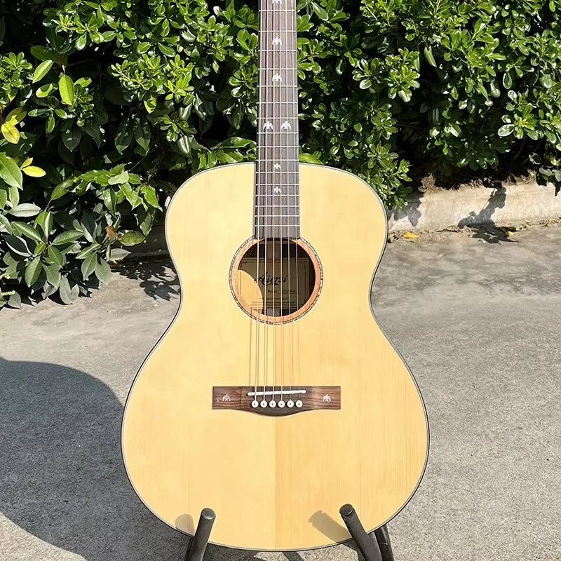 Low price Aiersi handmade high grade 40 Inch SJ style solid spruce top acoustic guitar  glossy steel string musical instrument