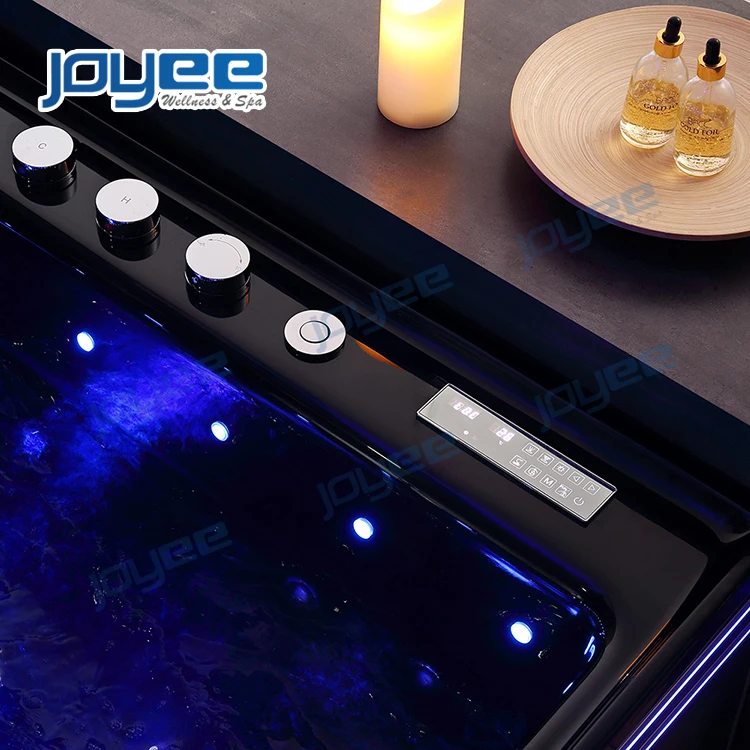 JOYEE black acrylic bathtub/ hot tub/ luxury big size 2 3 person spa hot tub Whirlpool Bath LED jets massage bathtub spa tub