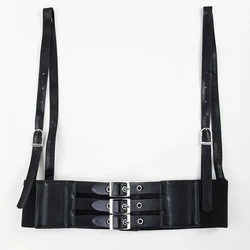 Personality Retro Women Three Layer Buckle Girdle PU Leather Harness Body Bondage Belt Shirt Dress Harness Belt