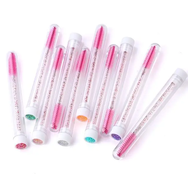 Wholesale Glitter Eyelash Extension Comb Wands Plastic Tube Mascara Wands Applicators Brush Custom Rhinestone Lash Brush
