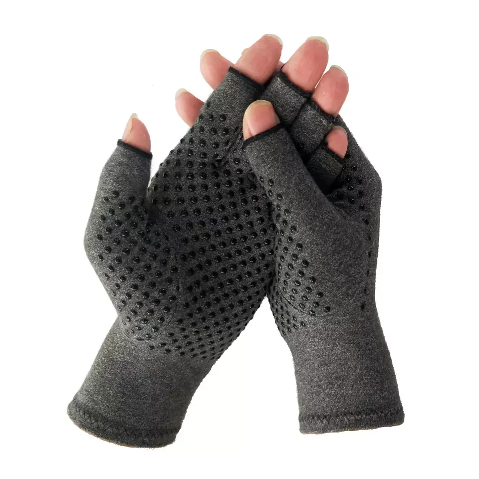 Factory Wholesale Gray Half Finger Breathable & Moisture Wicking Copper Compression Arthritis Gloves