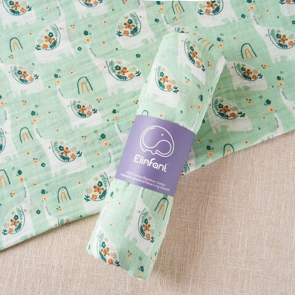 Elinfant 2 layers baby blanket 100 % organic cotton skin  friendly baby muslin swaddle blankets