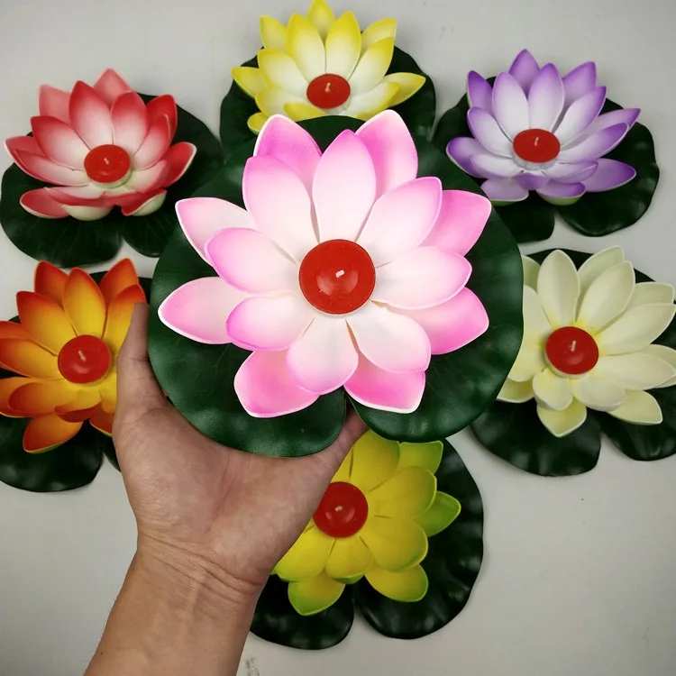 Factory Colorful  Chinese Lotus  Water Floating Lantern Flower Lights  Floating Lotus Water Lantern With Candle