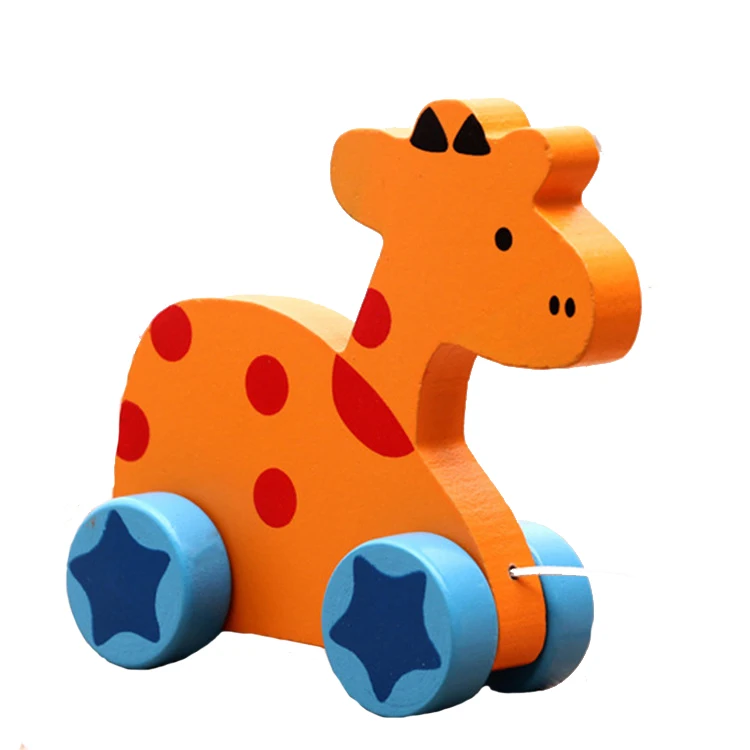 FQ brand Wooden toys Rabbit Knock the Drum Drag Car Creative Educational Push and Pull Toy for Baby Toddlers