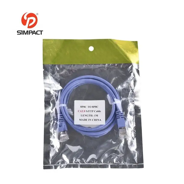 Simpact Custom High Quality Pvc/Pe/Lszh/Cmp/Cmr Jacket Eco-Friendly Cca/Bc 22Awg Cat8 Rj45 Cable Patch Cord Cat8 Cable
