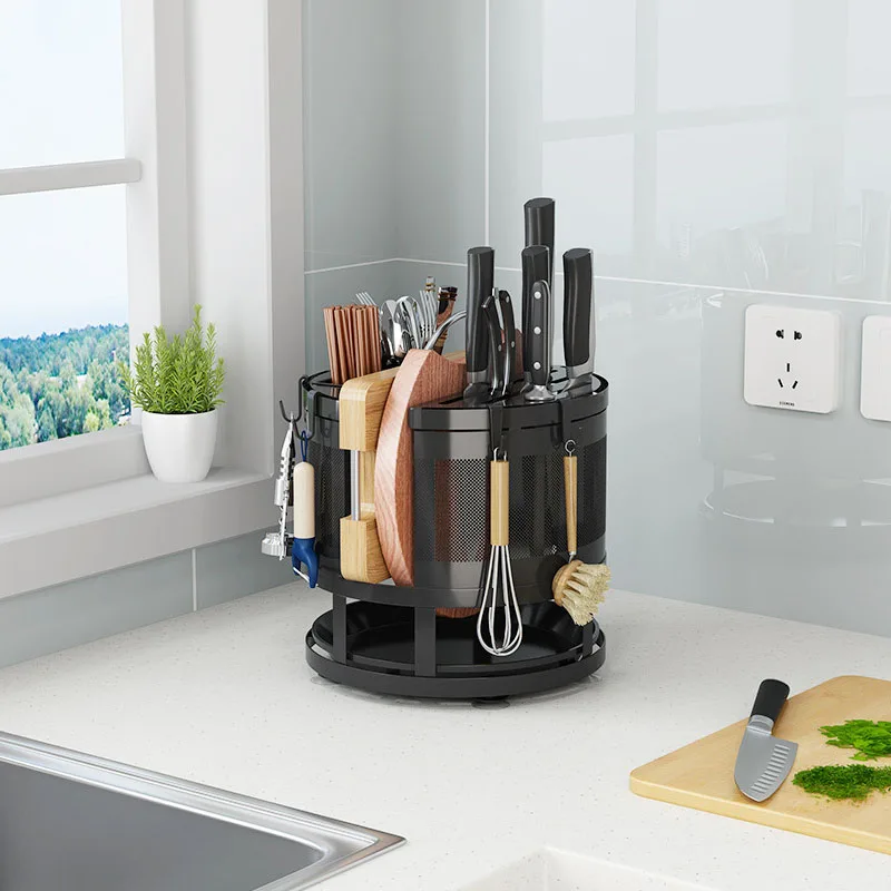 High Quality Carbon Steel Kitchen Knife Storage Organizer Rotating Knife Block Holder Rack