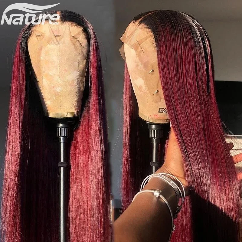 1B 99J HD Lace Front Wig 4*4 13x4 360 Straight Burgundy Frontal Human Hair Wig Brazilian Remy Pre Plucked Ombre Wine Red