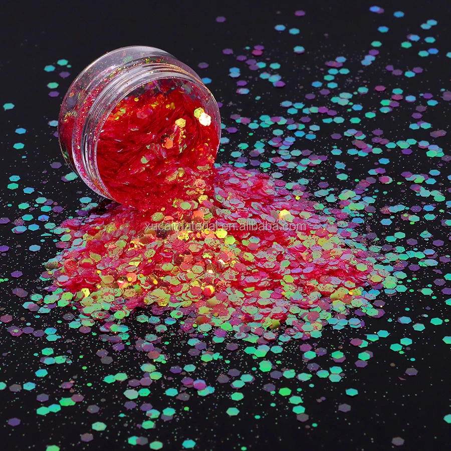 Xucai Professional Glitter Supplier High Sparkle Nail Chameleon Glitter  Decoration Mix Shaped Body Glitter
