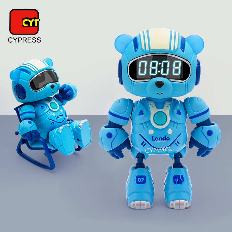 Wholesale Movable Joints Metal Robot Bear Digital Alarm Clock Children Teaching Clocks Toys For Kids