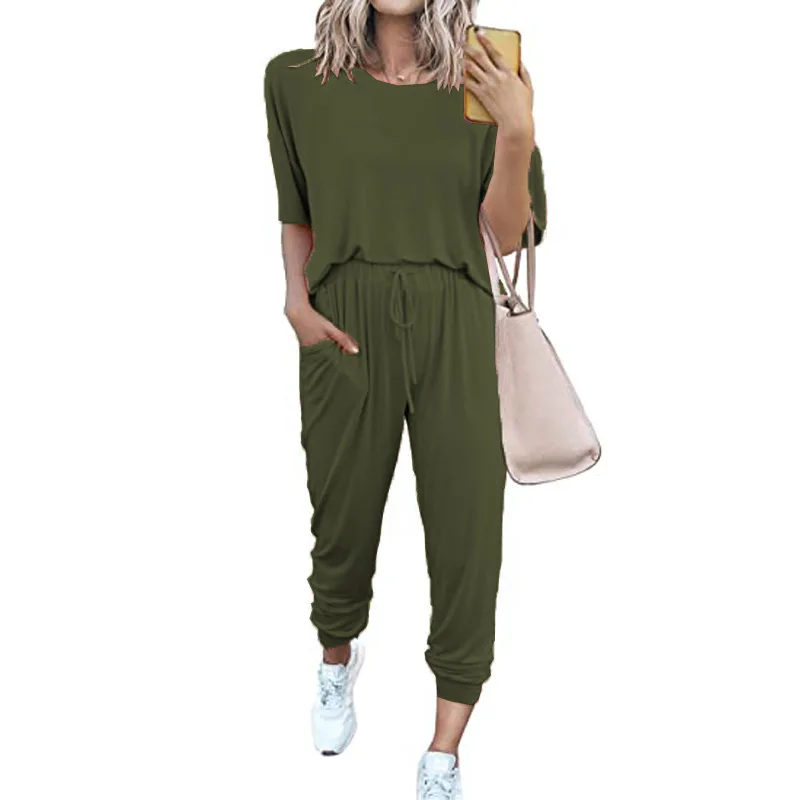 Hot Sale Summer Clothes Ladies Two Piece Pants Set Jogger Set  Plain Outfits for Women Tracksuit Workout Lounge Wear Sets