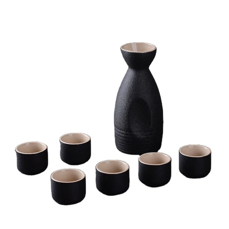 Antique Pottery Black Japanese Sake Set Wholesale Wine Glass Accessories Gift Set