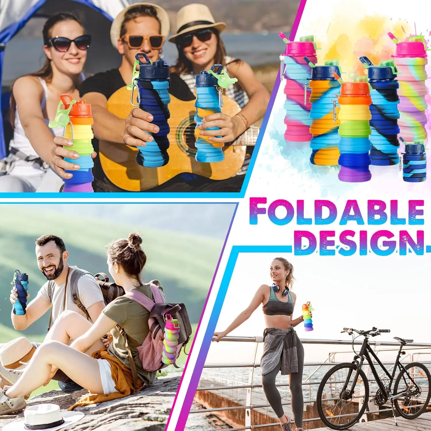 Складная силиконовая бутылка для воды 16 унций