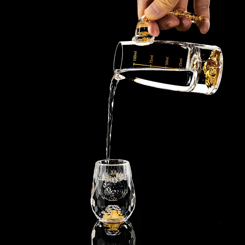 Gold foil liquor cup gift box set Jinshan Crystal wine divider one shot glass household spirit cup upscale wine glass set