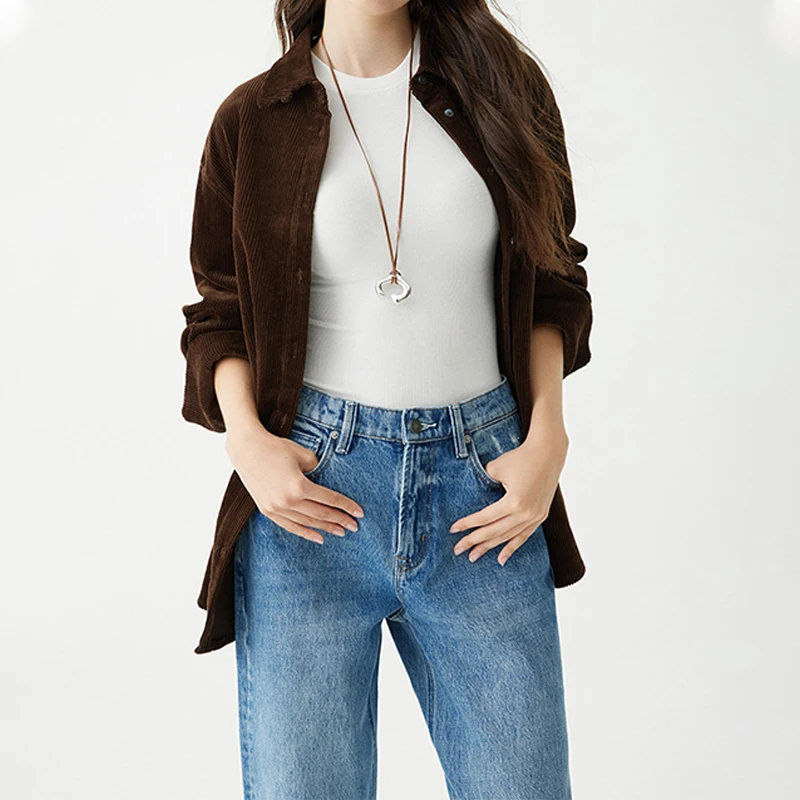 SF AL 24B041 American Style Straight Leg Pants for Ladies Middle Waist Casual Pants Cotton Women Blue Denim Pants