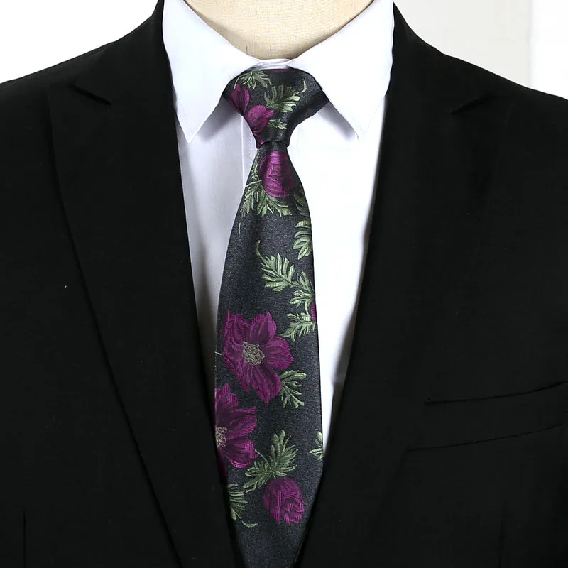 Wholesale Classic Jacquard Striped Plaid Paisley Red Flower 7CM Narrow Slim Neck Tie