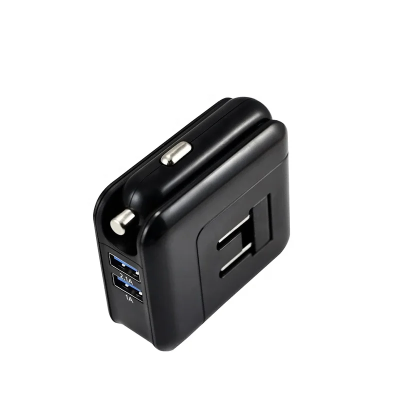 
Foldable Square Shaped US EU Plug Car/Wall Charger 5V 2.1A Dual Port Car Charger With 2 USB 