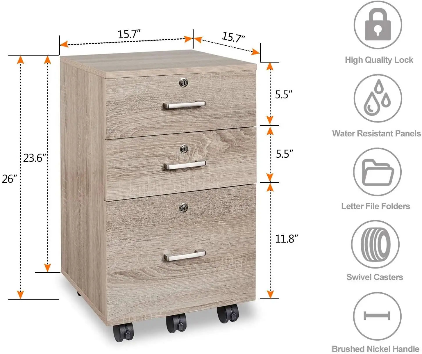 With Lock Office Under Desk 3-Drawer Vertical Mobile Wooden Filing