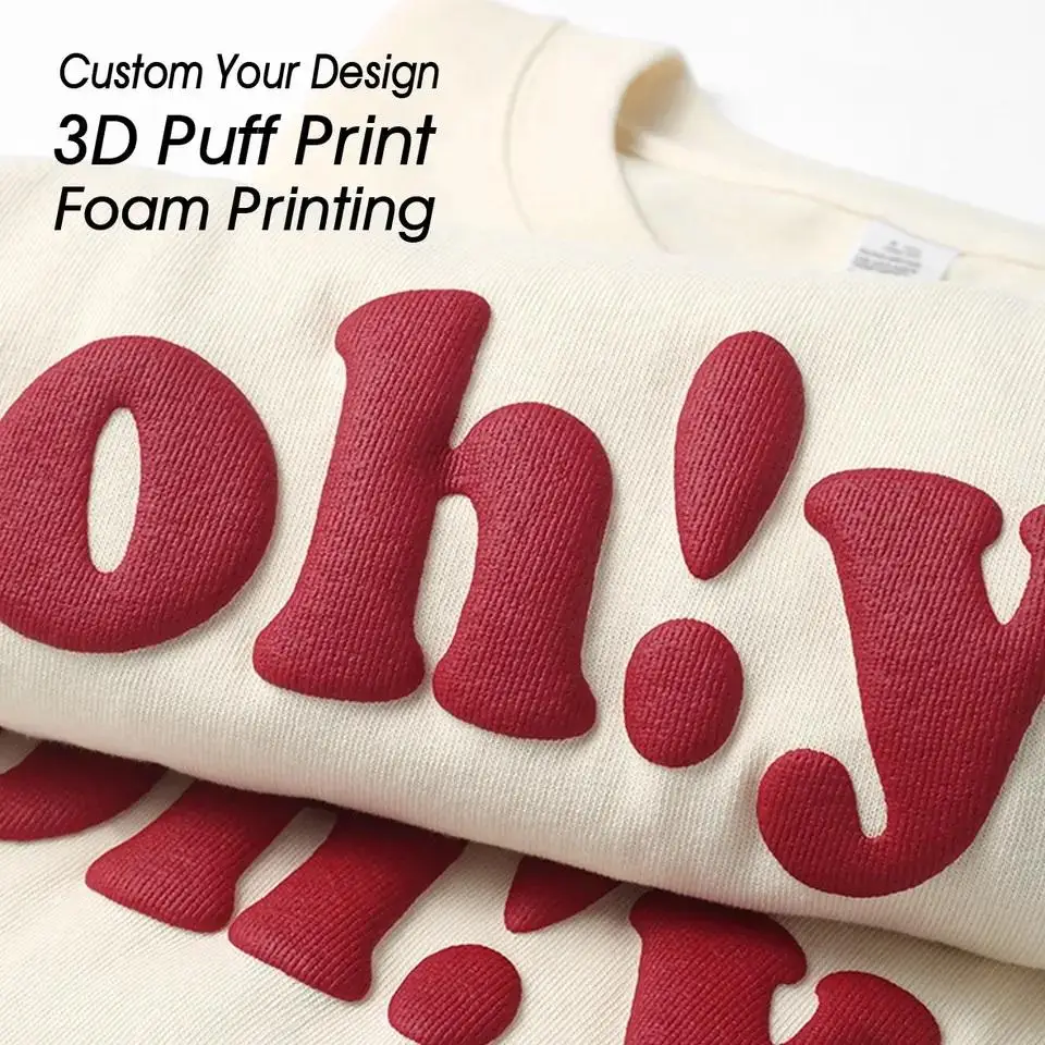 180g cotton Oem Manufacturer High Quality 100% Cotton Custom Logo Oversized Tshirt 3d Puff Print T Shirt puff print t shirt