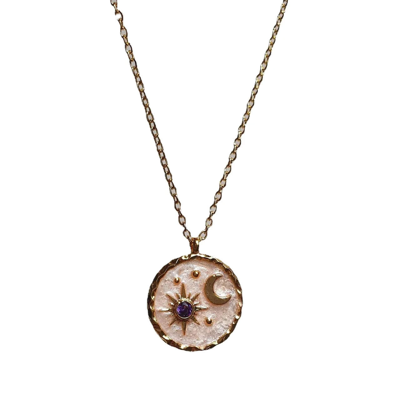 Star Moon Sun Tarot Necklace Color Drop Oil 18K Gold Plated Clavicle Chain Necklace Titanium Steel Necklace