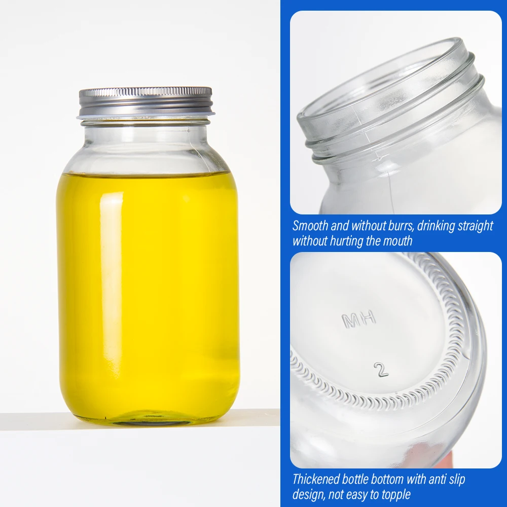 Canning Jam Filling with Plain Metal Lid Seal 16 OZ 32OZ Wide Mouth Design Clear Glass