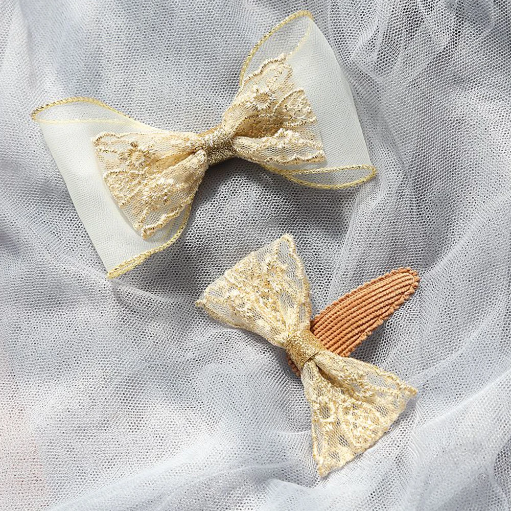 Yifan 2022 Korean Kids Children Baby Girls Hair Accessories Lace Bows Hairgrips Handmade Hair Clips For Woman Ladies