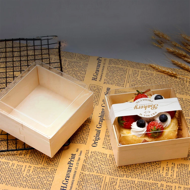  Biodegradable Wooden Bread Pastry Takeaway Rectangle Birthday Food Packaging Manufacturer Custom Wood Cake