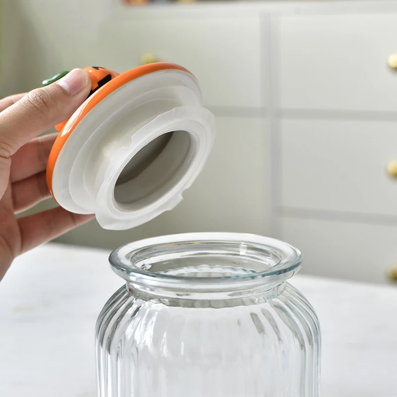 New Glass Nut Sealed Jar Halloween Storage Jar with Seal Lid Pumpkin Ceramic Canister Candy Jar with Lid for Halloween