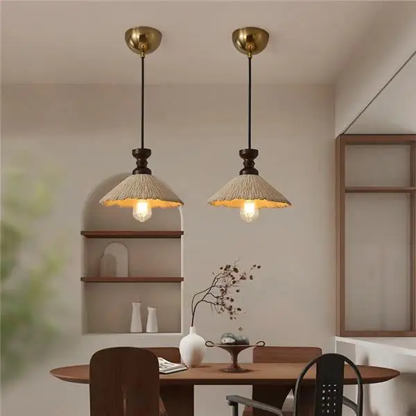 Светодиодный подвесной светильник E27 прикроватная люстра из цельного дерева с микротементом в древнем стиле для спальни столовой бара