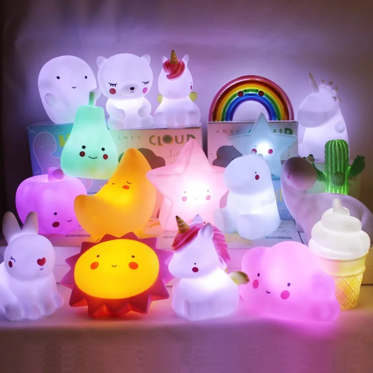Cute Silicone Cloud Star Moon Bedroom ins 3D Unicorn cartoon MINI night lights LED lamp children luminous toy Creative gift