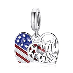SCC1884 High quality 925 silver jewelry 925 sterling silver heart shape american flag charms