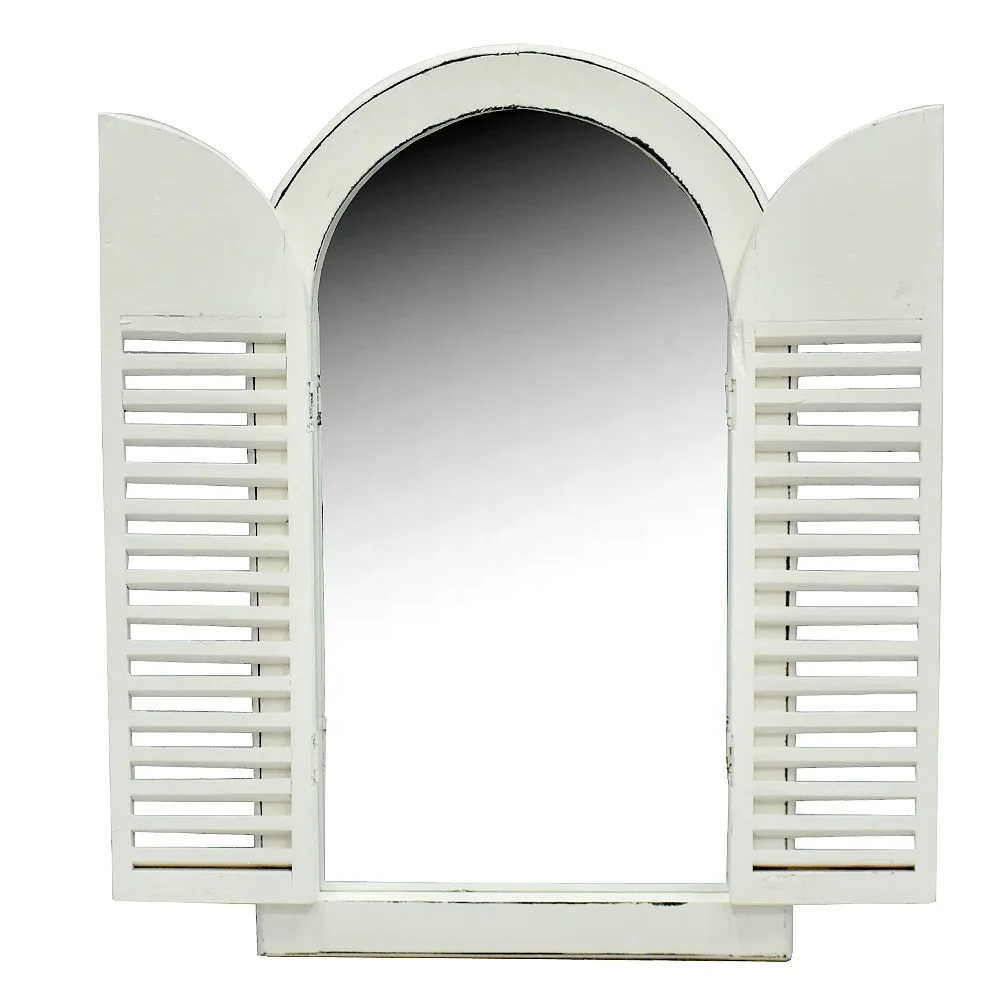 Luckywind Hot Sale Farmhouse Wall Decor Vintage Decorative Arch Shutter Window Mirror
