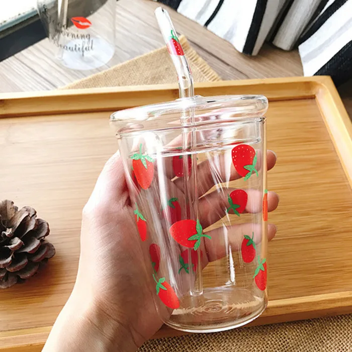 17OZ Glass Cups High Borosilicate Glass Tumbler Iced Coffee With Lids and Glass Straws
