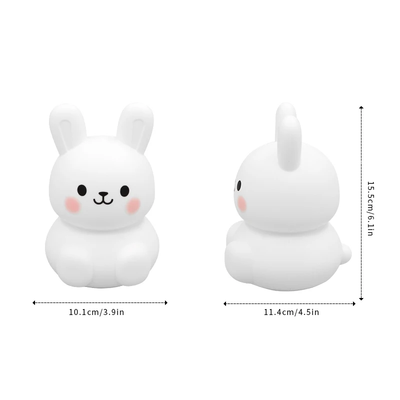 Biumart Soft Animal Lighting Products Safe Baby Toy USB Rechargeable Pat RGB Silicone Bunny Night Lamp for Kids Bedroom
