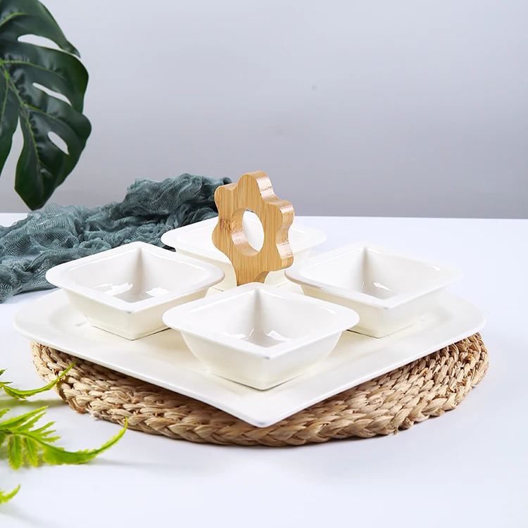
CANHUI Cheap Catering White Ceramic Plates And Bowls Restaurant Porcelain Square Serving Dishes For Fruit Dessert Snacks 